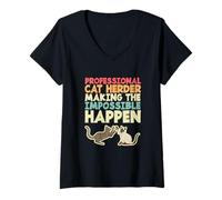 Womens Cat Herding Funny Kitten Lover Professional Cat Herder V-Neck T-Shirt