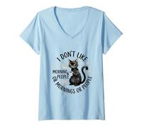 Women's Cat I Don't Like Morning People, Office Worker Coffee Lover V-Neck T-Shirt