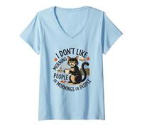 Women's Cat I Don't Like Morning People, Teacher Coffee Lover V-Neck T-Shirt