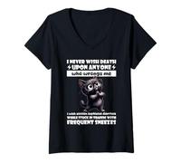 Womens Cat I Never Wish Death Upon Anyone Who Wrongs Me V-Neck T-Shirt