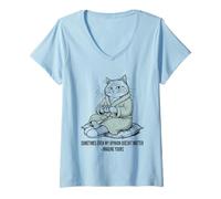 Women's Cat in Bathrobe Imagine Your Opinion Doesn't Matter V-Neck T-Shirt