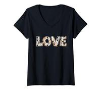 Women's Cat Love Heart Kitty Lover Minimal Line Art Pet Lovers V-Neck T-Shirt
