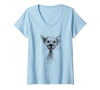 Womens Cat Lover Abstract Sketch Art Cute Kitten Scribble Cat V-Neck T-Shirt