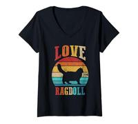 Women's Cat Lover | Cat Moms | Kitten Daddy | Retro Love Ragdoll V-Neck T-Shirt
