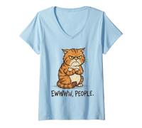 Women's Cat Lover Funny Ew People Disgusted Sarcastic Mean Introvert V-Neck T-Shirt