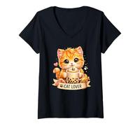Women's Cat Lover | I Love My Cat | Cute Kitten Feline Art V-Neck T-Shirt