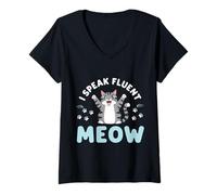Womens Cat Lover I Speak Fluent Meow V-Neck T-Shirt