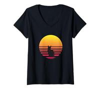 Women's Cat Loves Sunsets V-Neck T-Shirt