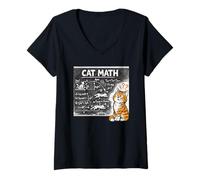 Women's Cat Math Physics Equations Blackboard Funny Tabby Cat Lover V-Neck T-Shirt