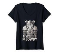 Womens Cat Meowdy Nordic Viking for Moody Women Girl Cat Lover V-Neck T-Shirt