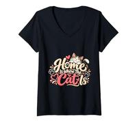 Women's Cat Mom - Home is Where The Cat is V-Neck T-Shirt
