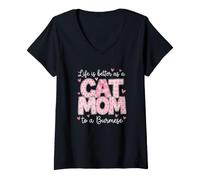 Women's Cat Mom Life is Better Burmese Cat Owner V-Neck T-Shirt