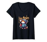 Womens Cat Mood - I Hate Monday But I Love Coffee V-Neck T-Shirt