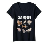 Women's Cat Moods Funny Cat Kitten Lover Cute Animal V-Neck T-Shirt