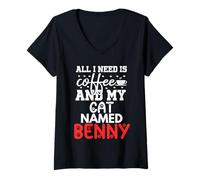 Womens Cat Name Benny Gifts All I Need is Coffee Cat Named Benny V-Neck T-Shirt