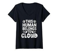 Womens Cat Name Cloud Human Belongs to Cat Name Cloud V-Neck T-Shirt
