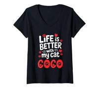 Womens Cat Name Coco Life is Better with My Cat Coco V-Neck T-Shirt