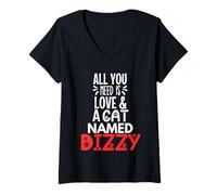Womens Cat Name Dizzy Design - All You Need is Love! V-Neck T-Shirt