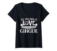 Womens Cat Name Ginger Design - All You Need is Love! V-Neck T-Shirt