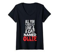 Womens Cat Name Ollie Design - All You Need is Love! V-Neck T-Shirt