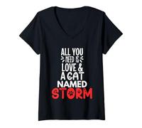Womens Cat Name Storm Design - All You Need is Love! V-Neck T-Shirt