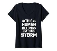 Womens Cat Name Storm Human Belongs to Cat Name Storm V-Neck T-Shirt