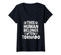 Womens Cat Name Tornado Human Belongs to Cat Name Tornado V-Neck T-Shirt