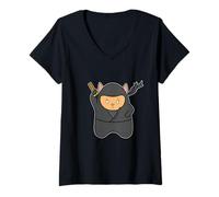 Womens Cat Ninja V-Neck T-Shirt