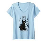 Womens Cat Occult Witchcraft Symbol Mystical Pagan Art V-Neck T-Shirt