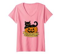 Womens Cat on Pumpkin Wake me When its Pumpkin Season V-Neck T-Shirt