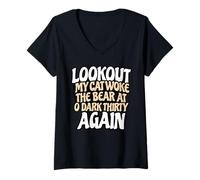 Women's Cat Owner Turning into a Bear When Woken Early by Cat V-Neck T-Shirt