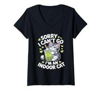 Womens Cat Owners Introverts Sorry I Cant Go Im an Indoor Cat V-Neck T-Shirt