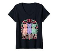 Womens Cat Owners Introverts Sorry I Can't Go I'm an Indoor Cat V-Neck T-Shirt