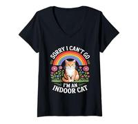 Womens Cat Owners Playful Humor Sorry I Cant Go Im an Indoor Cat V-Neck T-Shirt