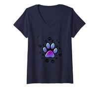 Women's Cat Paw Pattern Cute Purple Blue - Cats Kitten Pets Paws V-Neck T-Shirt