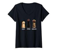 Women's Cat Paws Rock Paper Scissors Feline Lovers Kitty Kitten V-Neck T-Shirt