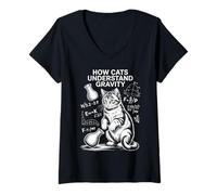 Womens Cat Physics How Cats Understand Gravity Funny Cat V-Neck T-Shirt