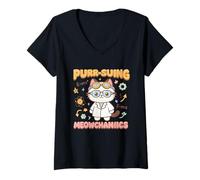 Women's Cat Physics Quantum Mechanics Schrodinger Science V-Neck T-Shirt