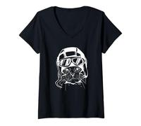 Womens Cat Pilot V-Neck T-Shirt
