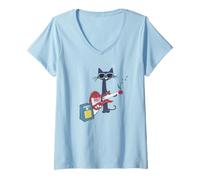 Women's Cat Playing Guitar V-Neck T-Shirt