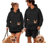 Women's Cat Pouch Hoodies Draped Animal Carrier Snuggle Sweatshirt | Women's Cat Pouch Hoodies Adjustable Viewing Hole Casual Animal Cuddle Jumper Long Sleeve Warm Cozy Pullover Black 3XL