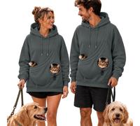 Women's Cat Pouch Hoodies Draped Animal Carrier Snuggle Sweatshirt | Women's Cat Pouch Hoodies Adjustable Viewing Hole Casual Animal Cuddle Jumper Long Sleeve Warm Cozy Pullover Dark Gray S
