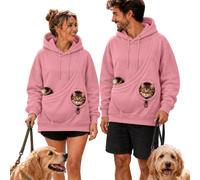 Women's Cat Pouch Hoodies Draped Animal Carrier Snuggle Sweatshirt | Women's Cat Pouch Hoodies Adjustable Viewing Hole Casual Animal Cuddle Jumper Long Sleeve Warm Cozy Pullover Pink S
