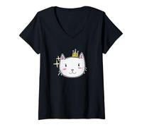 Womens Cat Princess with Crown V-Neck T-Shirt