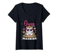 Womens Cat Queen of The Slot Machine Casino Gambling Lover Gambler V-Neck T-Shirt