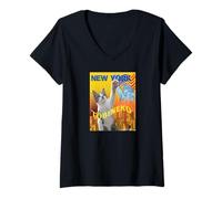 Womens cat raising hands_002 V-Neck T-Shirt
