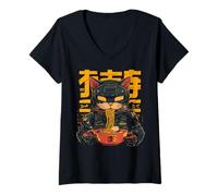 Women's Cat Ramen Cyborg Japanese Aesthetic Mecha Anime Cat V-Neck T-Shirt