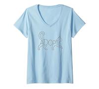 Women's Cat Rescue Adopt Word Art Silhouette Design V-Neck T-Shirt