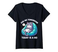 Women's Cat Says Ask Me Tomorrow Today is a No Funny Cat Lover V-Neck T-Shirt