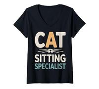 Women's Cat Sitting Specialist Funny Pet Sitter V-Neck T-Shirt